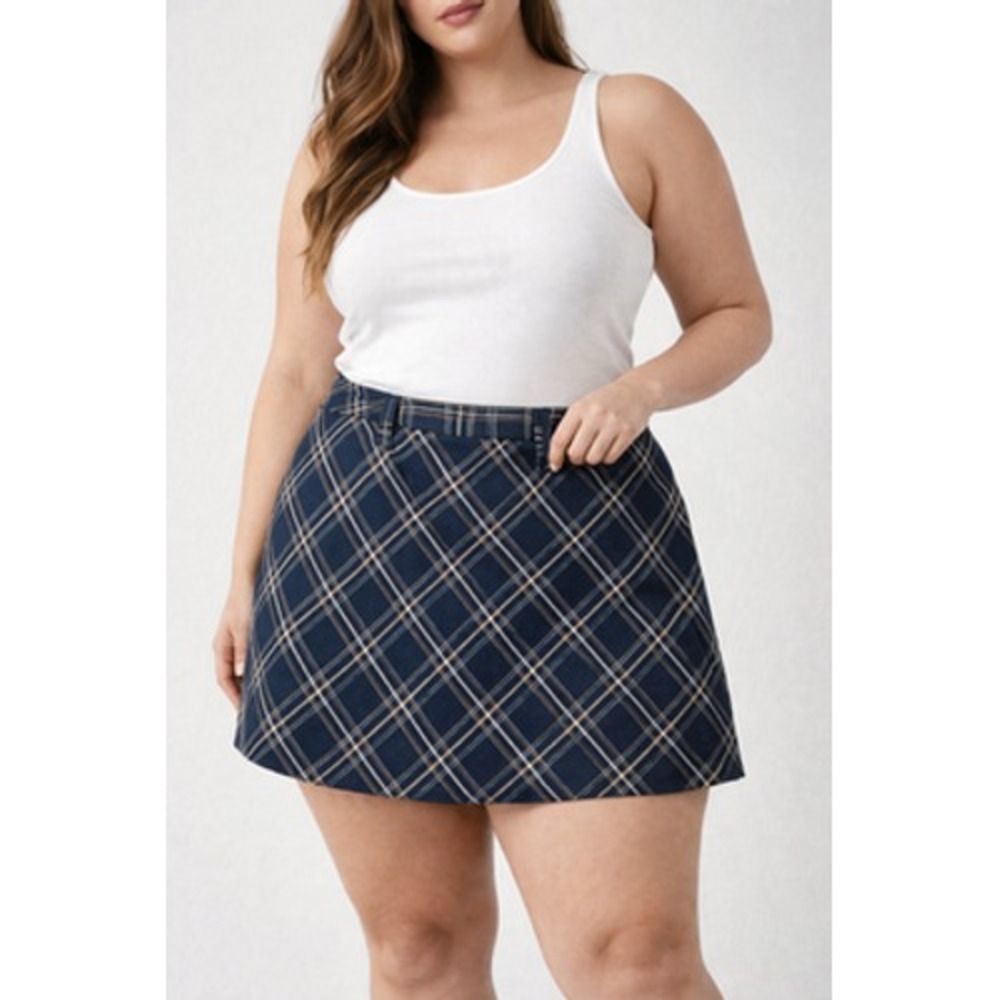 Venezia Jeans Skirt Womens 18 Blue Plaid Wool Blend Tweed Lined Knee Length